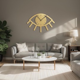 SIGNLEADER Metal Wall Clock Wall Art Decor, Modern Minimalist Eye Design Wall Sculpture Clock Silent Battery Operated Hangings Home Decoration for Living Room, Bedroom, Kitchen, Bathroom - 30" Gold