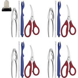 Seafood Tools Set includes 4 Crab Crackers 4 Seafood Fork 4 Lobster Crackers 4 Seafood Scissors -Nut Cracker and Storage Bag（17 Piece ）