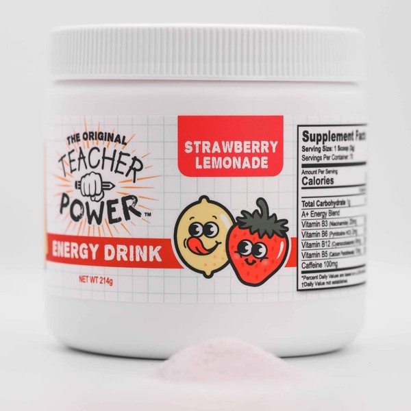 Teacher Power (The Original) in Strawberry Lemonade Sugar Free Energy Drink 70/servings per Jar 100mg Caffeine with B Vitamins