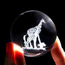 XIANNVXI 3D Giraffe Crystal Ball Light Giraffe Paperweight Giraffe Gifts for Women Giraffe Ornament Giraffe Decor Crystal Lamp Sphere Lamp Bedroom Ornament