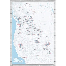 Western Ski Resorts Map 24x36 Poster (White & Light Blue)