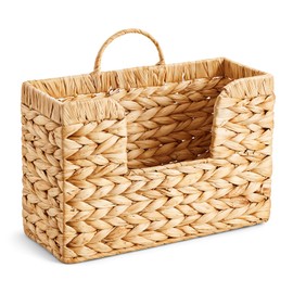 Woven Hanging Magazine Holder, Water Hyacinth Hanging Magazine Basket 11.8 x 4.3 x 7.9 Inch Wall Mounted Basket for Mail Woven Wall Magazines Rack with Handle for Home Office