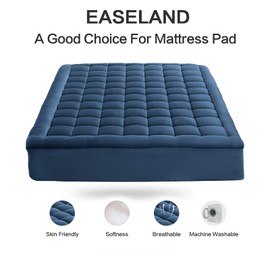 EASELAND EASELAND California King Mattress Pad Pillow Top Mattress Cover Quilted Fitted Mattress Protector Long 8-21" Deep Pocket Cooling Mattress Topper (72x84 Inches, Dark Blue)