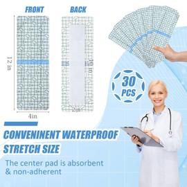 30 Pcs Waterproof Shower Protector with Non Stick Center Pad Knee Replacement Stretch Transparent Adhesive Bandage Peritoneal Dialysis Accessories Protector Wound Cover Bandage(4 x 12 Inch)