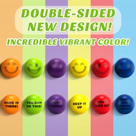 Homotte 6 Pcs Motivational Stress Balls for Kids 3+ and Adults, Inspirational Stress Relief Balls Hand Exercise Therapy Ball Set, Double Sided Colorful Foam Stress Ball with Positive Quotes and Smiles