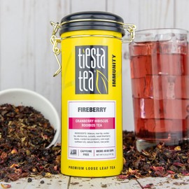 Tiesta Tea - Fireberry Cranberry Hibiscus Loose Leaf Tea, Premium Caffeine-Free Rooibos Blend, Brew Hot or Iced, Makes Up to 250 Cups, 16oz Bulk Pouch & 5oz Refillable Tin Set