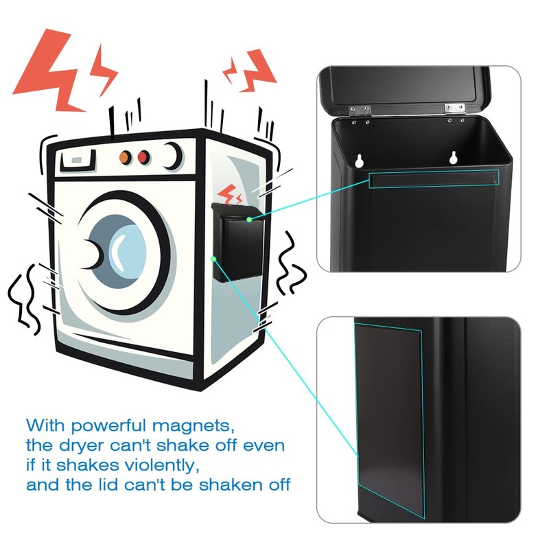 Picowe Magnetic Laundry Storage, Large Metal Lint Holder Bin with