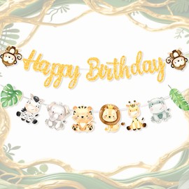 Jungle Birthday Party Decoration Happy Birthday Banner Safari Jungle Animal Banner for Party Supplies Safari Theme Festival Parties Decoration