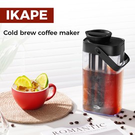 IKAPE 1000ml/33.8oz Cold Brew Coffee Maker with Removable Filter, Leak-proof Spout for Iced Coffee, Tea & Flavored Drinks, Space Saving Tritan Pitcher