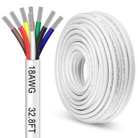 32.8FT 18 Gauge 8 Conductor Electrical Wire, 18AWG PVC Thermostat Wire, Low Voltage Landscape Wire for LED Lighting Strips Automotive Security Alarm Speaker, White