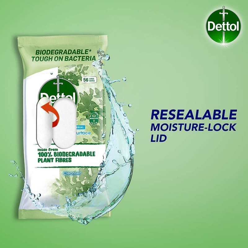 Dettol Anti-Bacterial Multi Surface Wipes Cleanser Large Wipes, Pack of