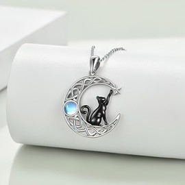 YQSENLIN Collar de Luna y Gato Negro para Mujer, Estrellas de la Luna Celta, Collar Colgante de Ajustable con Zirconita Cúbica, Joyería Amor Eterno, Regalo Joyería Cumpleaños para Mujeres