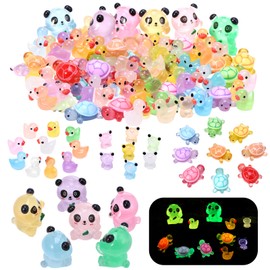 Guillain 90 Pcs Mini Animals to Hide Glow in The Dark Resin Tiny Ducks, Frogs, Turtles Figures for Miniature Fairy Garden Accessories Micro Landscape Craft DIY Aquarium Potted Decor