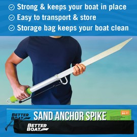 Sand Spike Boat Anchor Pole for Boats, Jet Skis, Pontoons, and Kayaks, Large and Small Slide Pole System for Shallow Water, Sandbars, Beaches, and Land with Bag for Accessories, Up to 30 Ft