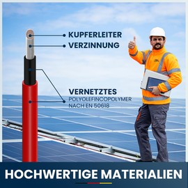 ANFIL Solar Cable, PV Cable, DC Rated, Black & Red, 4mm², 6mm², 1800V Double Insulated Quality Wire (10 m, 6 mm² Red)