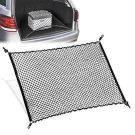Tusenpy Car Trunk Net with 4 Hooks,Elastic Nylon Baggage Cargo Fixed Net,Flexible Cargo Organizer Net for Most Types of Cars (Black)