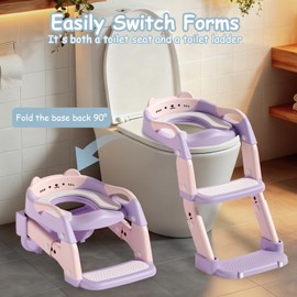 3-in-1 Baby Potty Training Seat with 2 Step Ladder, Splash Guard Anti-Slip Pad, Height Adjustable Toddler Toilet Seat with Soft Cushion for Kids Boys Girls(Purple)