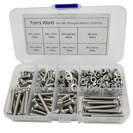 M4-0.7 x 10mm,12mm,16mm,20mm,25mm,30mm Pan Head Phillips Machine Screws,18-8 Stainless Steel Bolts Nuts Washers Screws Assortment Set (M4 Pan Head Phillips Screws)