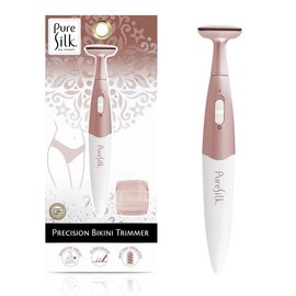 Pure Silk Bikini Trimmer for Women, Women’s Personal Trimmer for Bikini Area, Woman’s Wet or Dry Personal Shaver Groomer Tool, Battery Operated, Great for Travel and On-The-Go Self Care, White