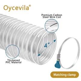PVC Dust Collection Hose 4" x 10', Puncture Resistant PVC Dust Collection Hose, Flexible Clear PVC Fume Collection Hose for Dust Collectors - 4 Inch Dust Collection Hose by Oycevila