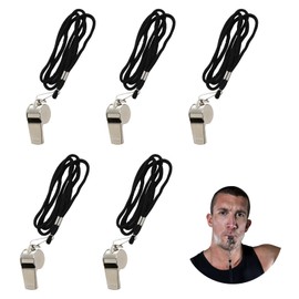 5Pcs Silbato de Acero Inoxidable con Cordón, Silbato Deportivo con Sonido Fuerte y Nítido, Ideales para Árbitros, para Rescate Supervivencia Emergencia Cronometradores Equipos De Contador Pasos