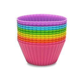 Juego de 12 Moldes de Silicona para Hornear, Vasos Reutilizables de Capacillos para Cupcakes, Tartas y Postres, Multicolor