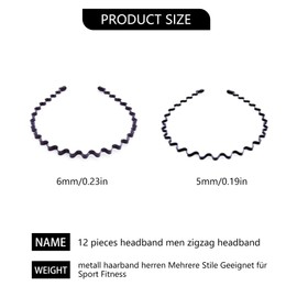 Metall Haarband,12 Stück Haarreifen Männer Zickzack Haarreif Haarreifen Damen Dünn Haarreif für Outdoor metall haarband herren Mehrere Stile Geeignet für Sport Fitness