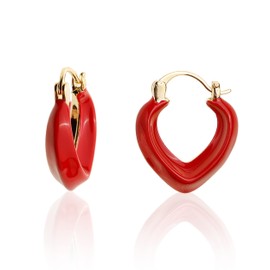 Sonateomber Red Heart Chunky Huggie Thick Hoop Earrings for Women – Trendy Hinged Leverback Minimalist Statement Valentines Jewelry Gift
