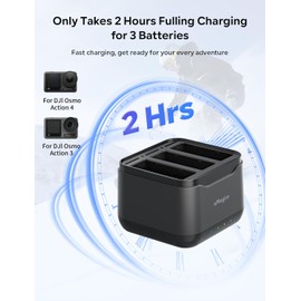 Fast Battery Charger Hub for DJI Osmo Action 4/3, 3 Channel Battery Charging Station for DJI Osmo Action 4/3 with Micro SD Card Slot, Type-C Quick Charge Battery Charging Case