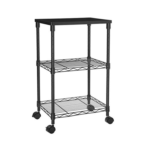 SONGMICS Printer Stand, 3-Tier Metal Printer Cart with Wheels, Printer Table with 2 Height-Adjustable Storage Shelves, for Home Office, 16.1 x 12.2 x 26.8 Inches, Black ULGR303B01