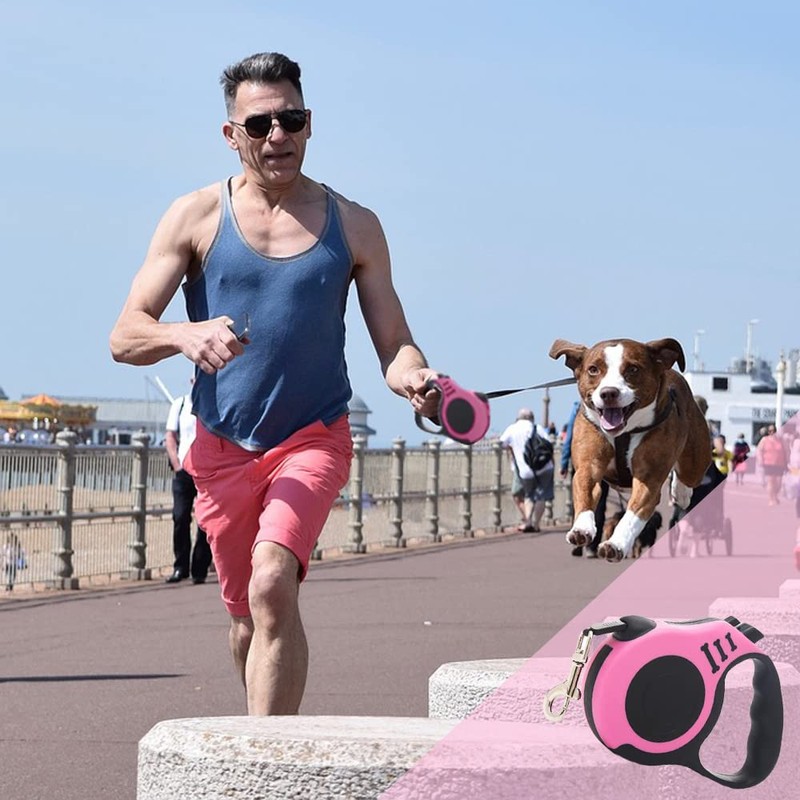 Retractable Dog Lead for Small, Medium and Large Dogs, Pink,