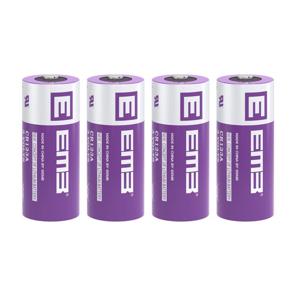 EEMB 4PACK CR123A Lithium Batteries 3V 1700mAh CR123 Battery with High Capacity for Flashlight Toys Alarm System Non-Rechargeable Battery