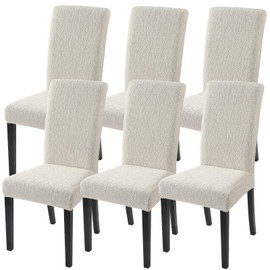 SearchI Jacquard Dining Room Chair Covers Set of 6, Stretch Kitchen Chair Covers Washable Parsons Chair Slipcover Removable Dining Chair Protectors for Hotel,Ceremony（Beige Floral Texture）