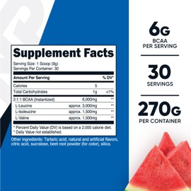 Nutricost BCAA Powder (Watermelon, 90 Serv) - Optimal 2:1:1 Ratio