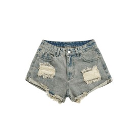 SOLY HUX Women's Y2k Ripped Denim Shorts Raw Hem Wide Leg Punk Jean Shorts Streetwear Light Wash Large