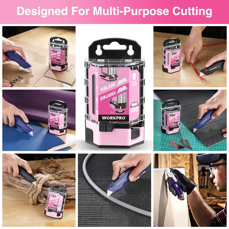 WORKPRO Utility Knife Blades, 100-Pack Utility Blades Replacement with Dispenser,