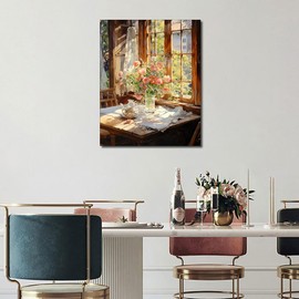 TISHIRON TUMOVO Abstract Paint by Numbers Kits Vase by The Window Canvas DIY Oil Painting for Adults with Brushes and Acrylic Flower Colour Picture for Home Decor 16x20 inch Frameless