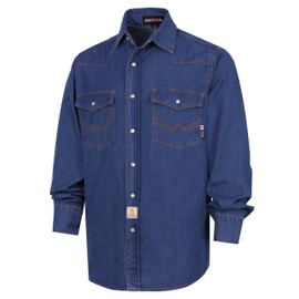 BOCOMAL FR Shirts Washed Denim EX Soft Lightweight Smooth Fit Pearl Snaps Down Durable Flame Resistant Work Clothing