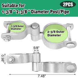 2 Pack Adjustable Gate Hinges for 1-3/8" & 2-3/8" Pipe - Heavy Duty Universal Post Hinges w/Bolts & Nuts - Zinc-Plated Steel