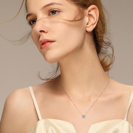 YUNKAI Sterling Silver Solitaire Birthstone Diamond Necklaces for Women, 1Ct Lab Simulated Diamond Pendant 18K White Gold Plated Jewelry Gifts for Her Birthday Christmas Mothers Day