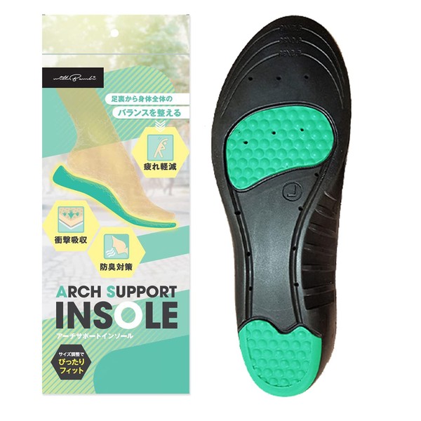withbambi Insole, Shock Absorption, Standing Work, Arch Support, Heel, Sports, Flat Feet, Arch Resound, Anti-Fatigue (S)