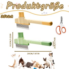 Flohkamm für Katzen 3 Stück,Katzenbürste,2 Flohkamm mit Reinigungsknopf und 1 Nägelschneider,Katzenkamm für Kurzes und Langes Haar