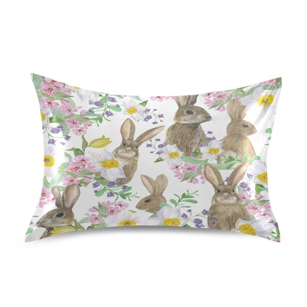 KEEPREAL Beautiful Flowers Bunny Satin Pillowcase for Hair and Skin