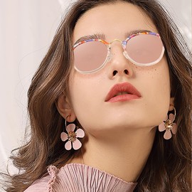 CARFIA Pink Mirrored Acetate Metal Bridge Sunglasses for Women Polarized UV Protection, Retro Fashion Ladies Sunnies Shades