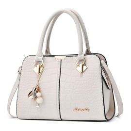 DEEVORCA Fashion Women's Handbags Elegant Handbag Shoulder Bag with Handle Hanging Ornaments Messenger Bags for Travel Shopper Daily Holiday Business Work PU Leather Women's Tote Bag, White (white A),