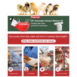 Psarnuk DIY Automatic Chicken Waterer Kit - 4 Chicken Water Cups, Float Valve, Drill Bit, 4 Hose Clamp, Teflon Tape - Universal for Poultry