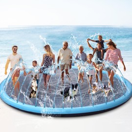 16 ft Giant Inflatable Splash Pad Extra Large 192" 2025 Update Non Slip Pad for Adults Large Dogs Pets Giant Thicken Sprinkler Pool Summer Outdoor Fun Backyard Fountain Play Mat (Classic Style)