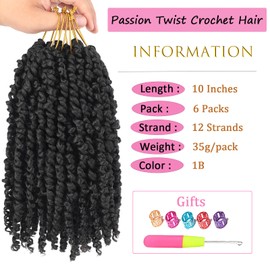 Passion Twist Crochet Hair 10 Inch 6 Packs Pre-twisted Passion Twist Hair Pre Looped Crochet Hair for Black Women Bohemian Short Passion Twist Crochet Hair for Kids and Girls (10 Inch,1B)