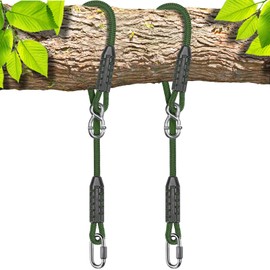 SELEWARE 6ft Adjustable Tree Swing Rope Hammock Straps Hanging Kit - Fast & Easy Install for Hammock Chair, Tire Swing - Indoor/Outdoor Playground Accessories - Green, 2 Pack