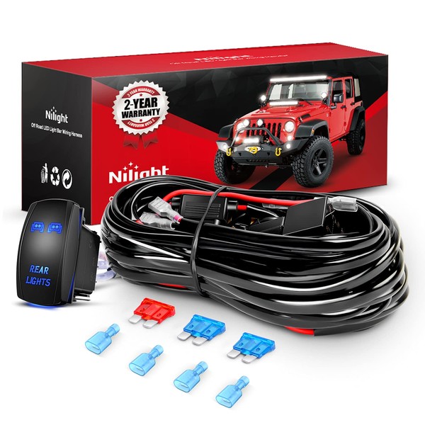 Nilight - 10012W LED Light Bar Wiring Harness Kit REAR